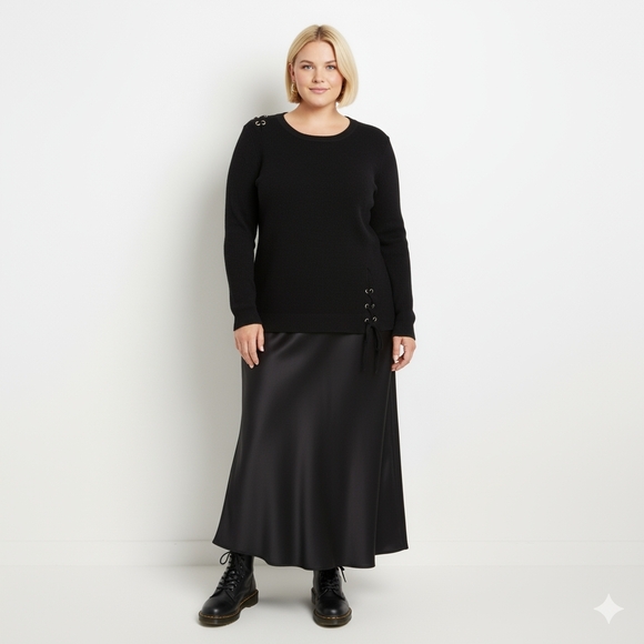 Torrid Black Stretch Knit Lace-up Sweater Fuzzy Soft Winter Size 1X - Picture 2 of 8